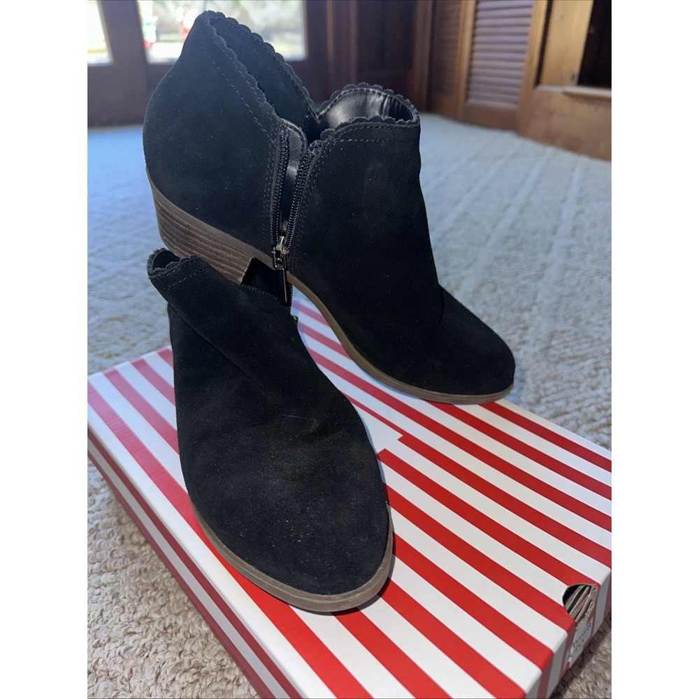 Womens Crown Ivy Ankle‎ Booties Keegan Suede Side Zip Block Heel Black Sz 9.5